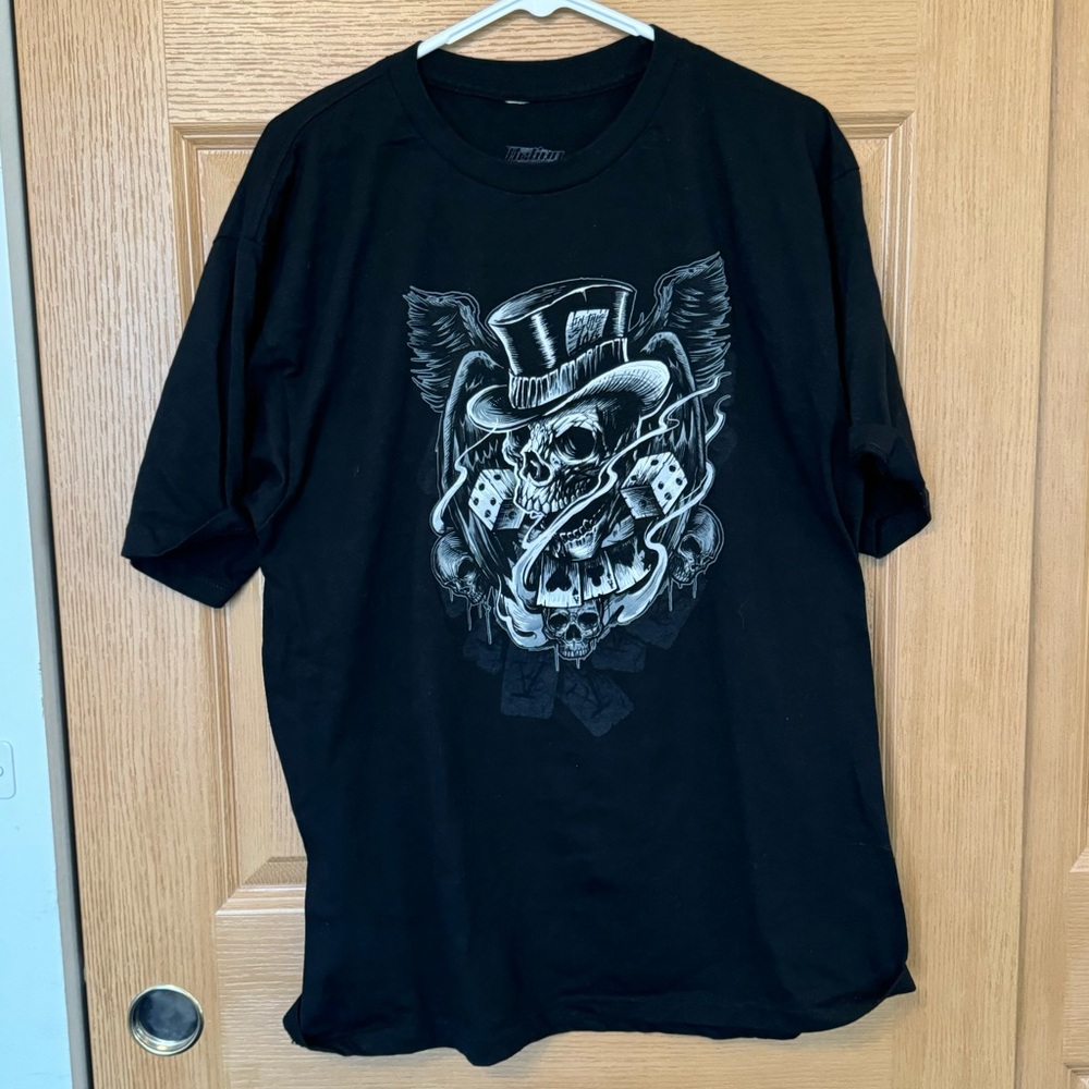 Vintage Black Skull Tophat Oversized Tshirt from 2000's Skater Y2K